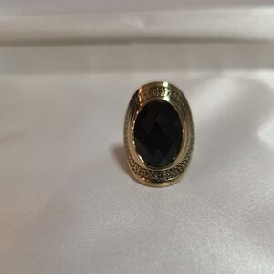 Gold-Tone Statement Ring with Black Faceted Stone